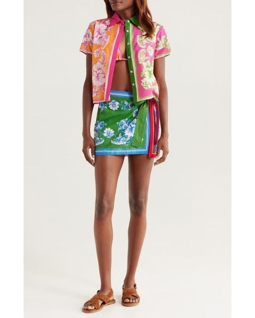 Farm Rio Pink Scarves Cover-Up Shirt