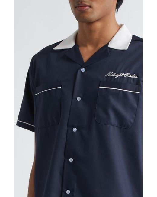 MIDNIGHT RODEO Blue Chain Stitch Piped Voile Camp Shirt for men