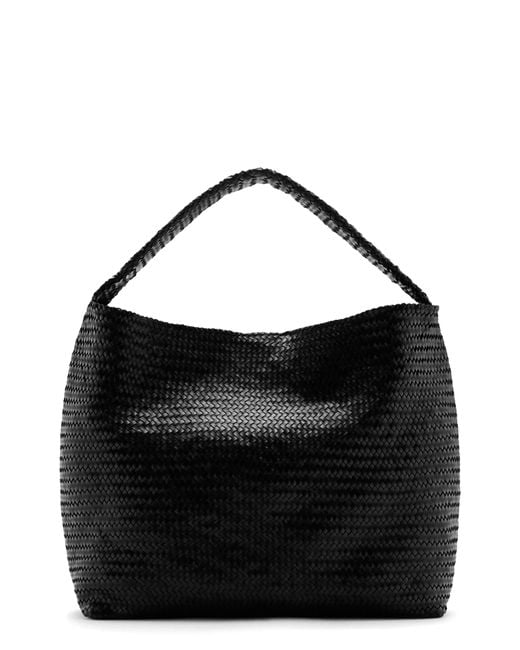 Mango Black Medium Braided Leather Bucket Bag