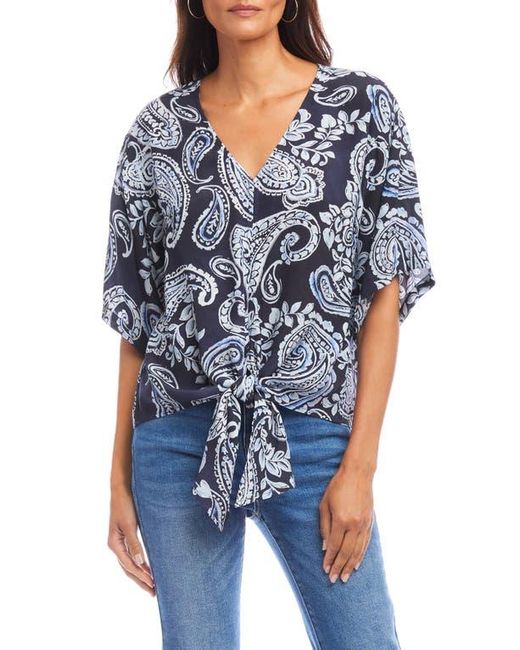 Karen Kane Blue Flutter Sleeve Tie Front Top