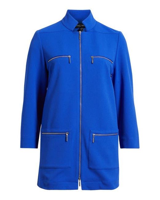 Ming Wang Blue Deco Stretch Crepe Utility Jacket