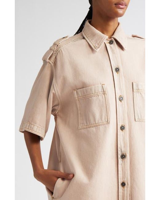 Golden Goose Deluxe Brand Natural Nicky Oversize Denim Short Sleeve Button-Up Shirt