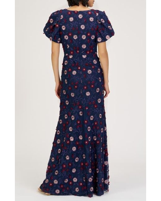 JS Collections Blue Jade Floral Appliqué Gown