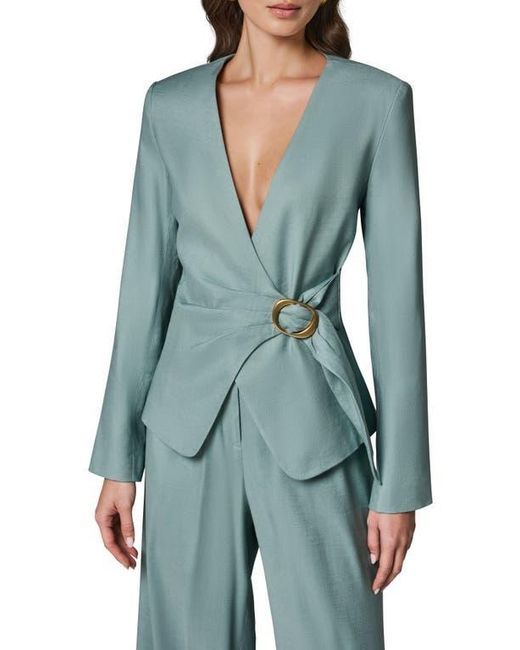 Donna Karan Blue Linen Blend Wrap Jacket