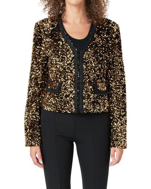 Endless Rose Black Sequin Padded Shoulder Jacket