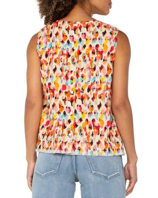 Liverpool Los Angeles Red Abstract Print Sleeveless Fray Hem Shell