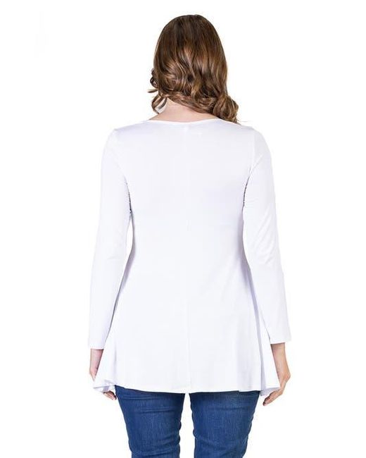 24seven Comfort Apparel White Long Sleeve Solid Color Swing Style Flared Tunic Top