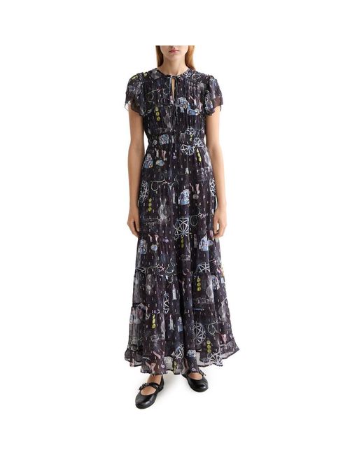 Scotch & Soda Black Cap Sleeve Tiered Chiffon Maxi Dress