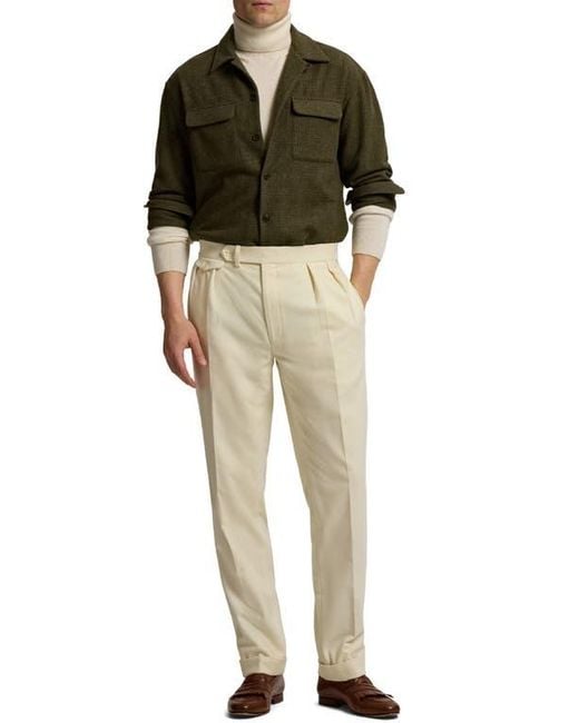 Ralph Lauren Natural Pleated Wool Flannel Trousers for men
