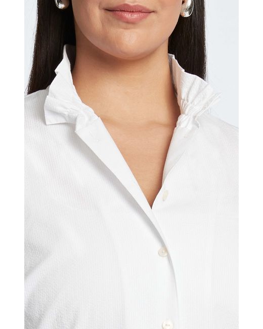 Foxcroft White Carolina Seersucker Cotton Blend Button-up Shirt