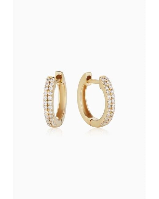 Oradina Metallic 14K Twin Row Diamond Mini Hoops
