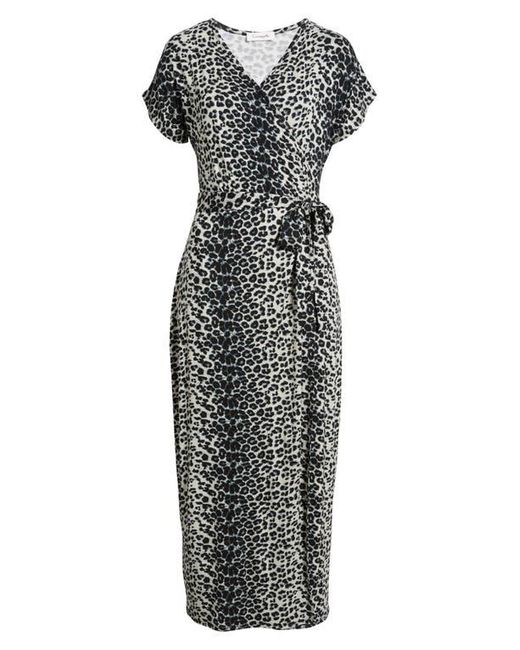 Loveappella Multicolor Leopard Print Faux Wrap Midi Dress