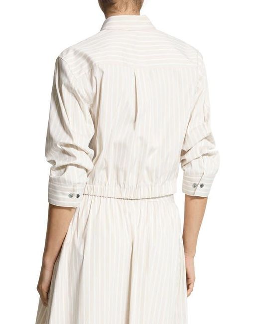 Theory Stripe Fixed Sleeve Cotton Blend Button-Up Shirt in White