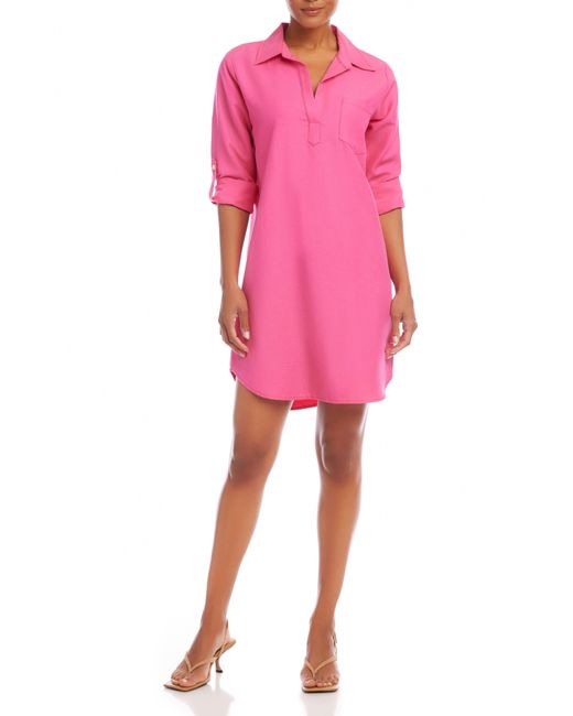 Karen Kane Pink Roll Tab Sleeve Shirtdress