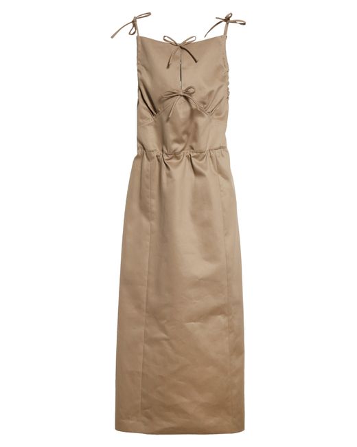MERYLL ROGGE Natural Bow Front Cotton Twill Midi Dress