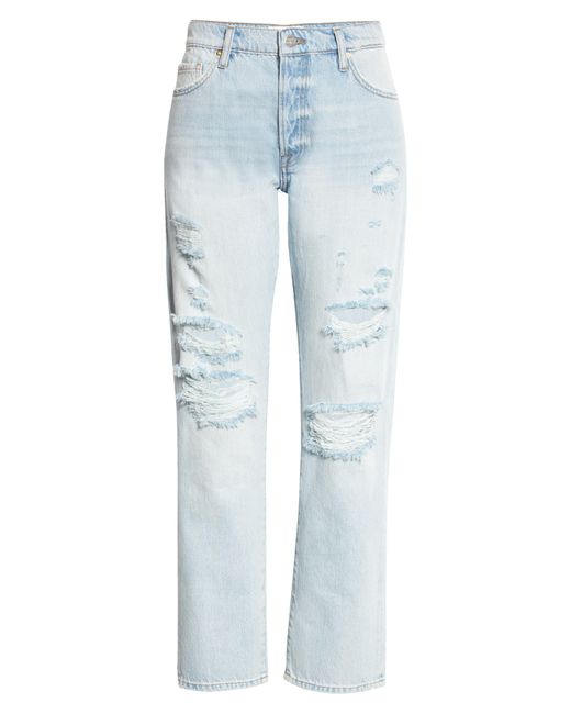 FRAME Le Slouch Distressed High Waist Straight Leg Jeans in Blue | Lyst