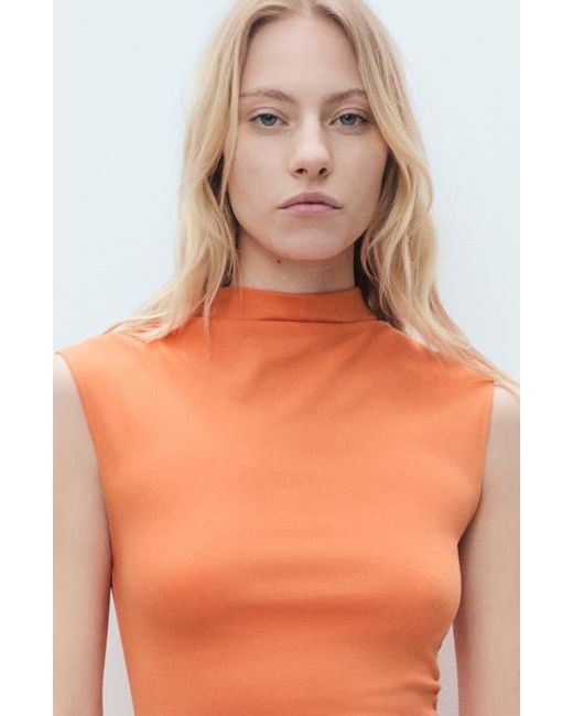 Mango Orange Curra Ruched Sleeveless Column Dress