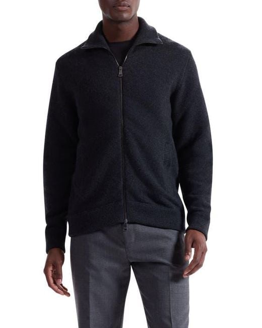 Bugatchi Black Wool Blend Zip Cardigan for men