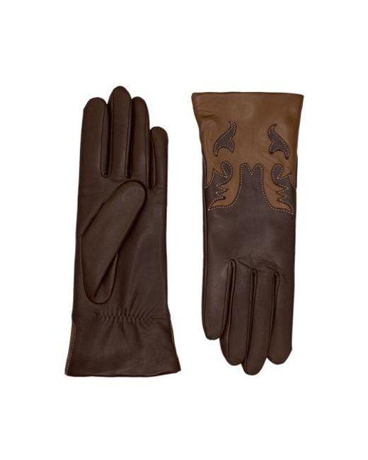 Agnelle Brown Trissy Boot Patterned Alpaca Lined Lambskin Gloves