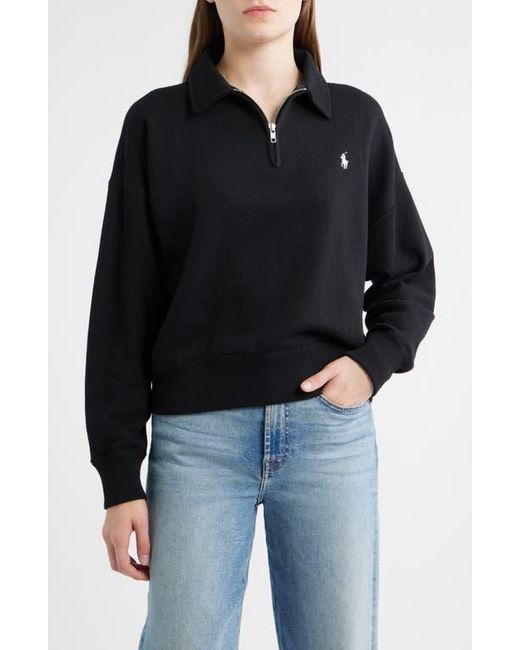Polo Ralph Lauren Black Cotton Blend Fleece Quarter-Zip Sweatshirt