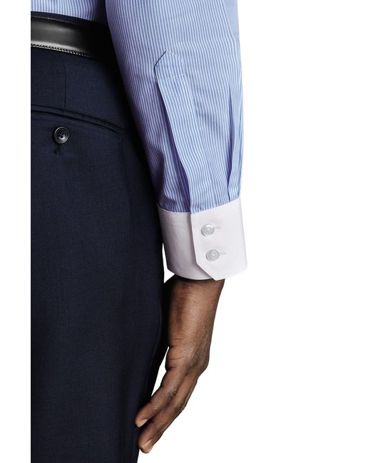 Charles Tyrwhitt Blue Winchester Bengal Stripe Non-iron Poplin Slim Fit Shirt Single Cuff for men