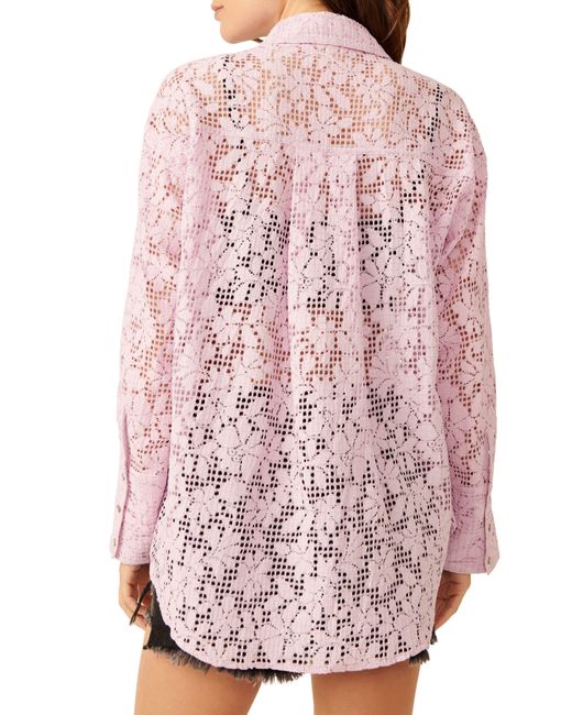 Free People Black In Your Dreams Lace Button-up Shirt