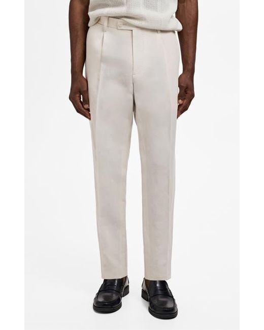 Mango Natural Pleated Slim Fit Straight Leg Linen Blend Pants for men