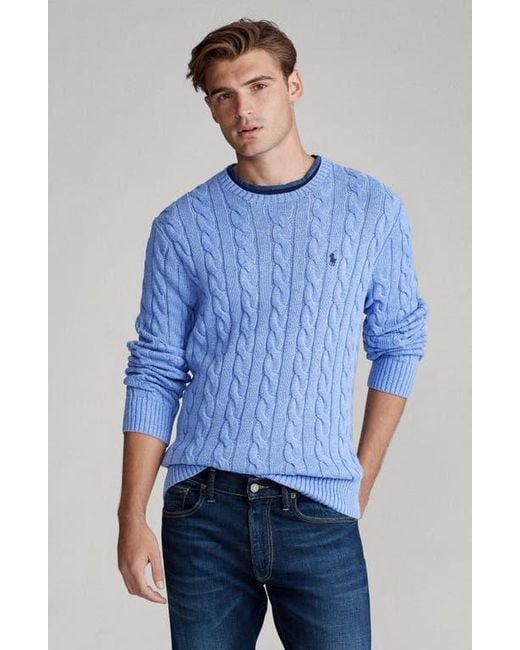 Polo Ralph Lauren Blue Cable Knit Cotton Crewneck Sweater for men