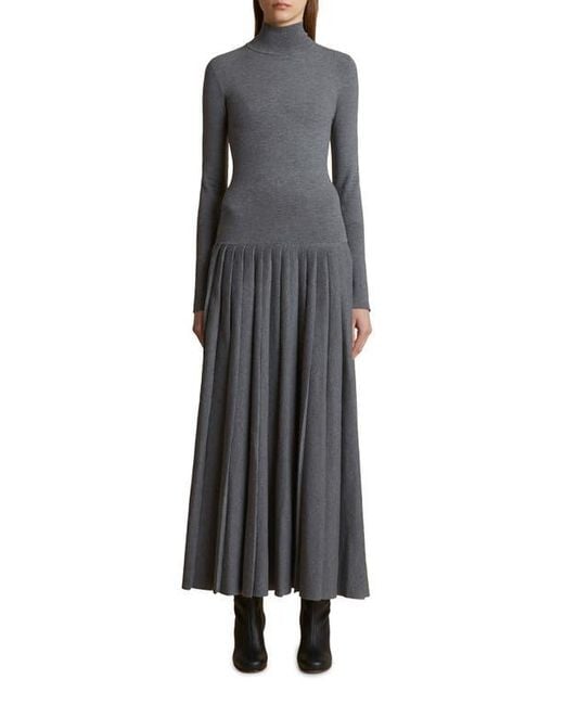 Khaite Gray Lisette Long Sleeve Turtleneck Sweater Dress