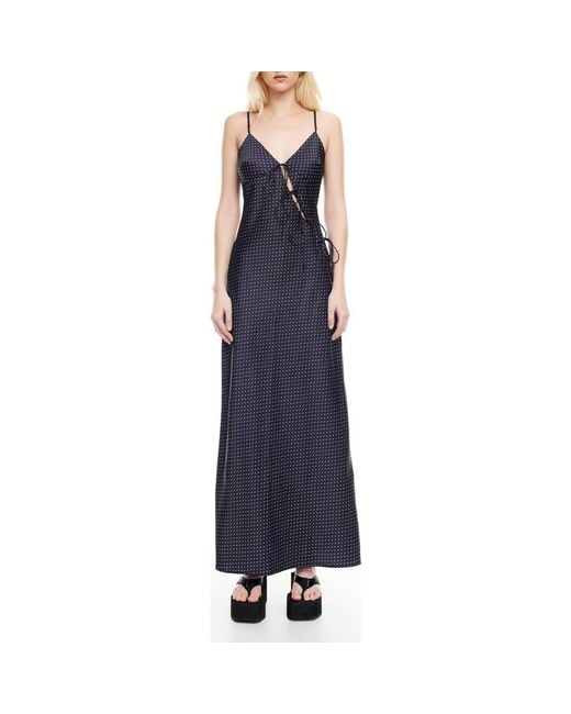 Lioness Blue About Polka Dot Cutotut Tie Detail Satin Slipdress