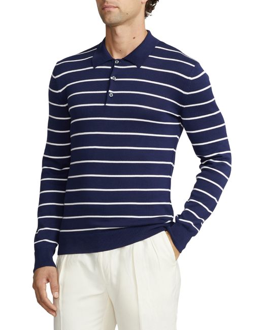Ralph Lauren Purple Label Blue Stripe Cotton Polo Sweater for men