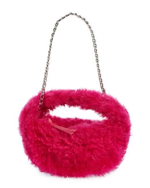 BY FAR Baby Cush Genuine Toscana Shearling Top Handle Bag in Red