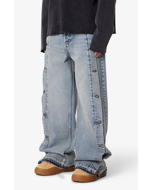 MNML Blue Offset Button Baggy Jeans for men