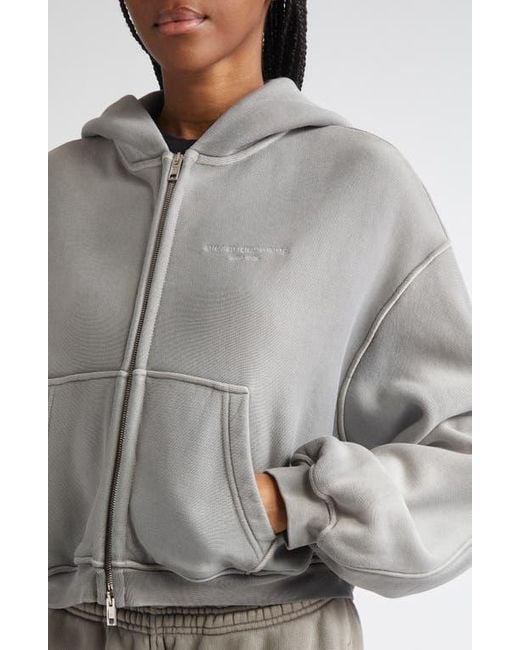 Alexander Wang Gray Oversize Crop Full Zip Hoodie