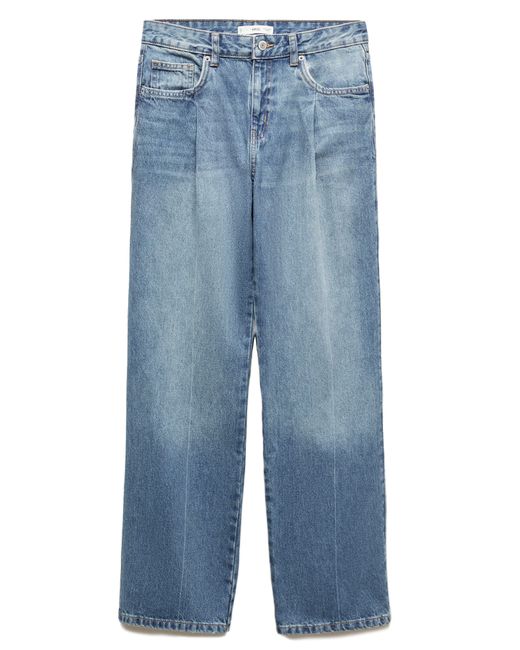 Mango Blue Pleat Straight Leg Jeans