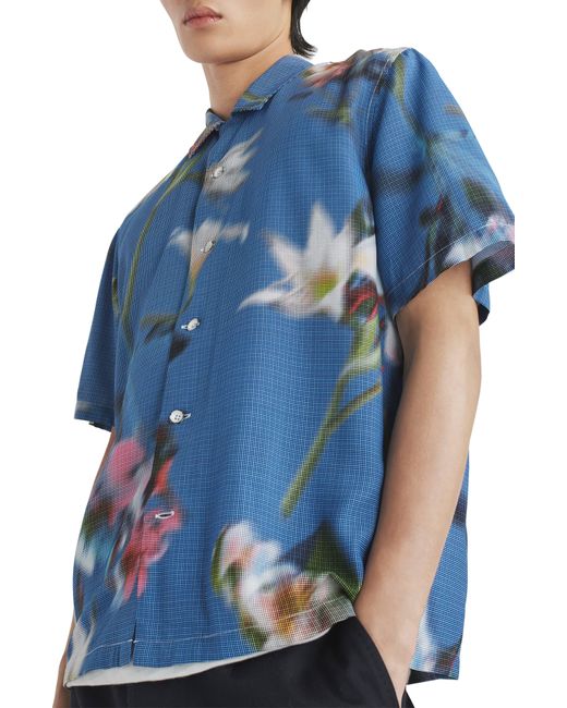 Rag & Bone Blue Avery Blurred Floral Print Short Sleeve Button-up Shirt for men