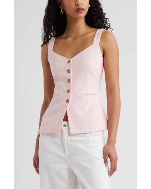 Open Edit Pink Button Front Linen Blend Tank