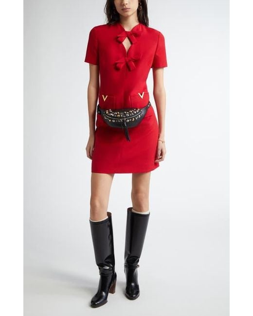 Valentino Garavani Red Bow Detail Crepe Couture Minidress