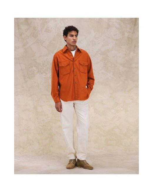Fortela Orange Cpo Flannel Wool Overshirt for men