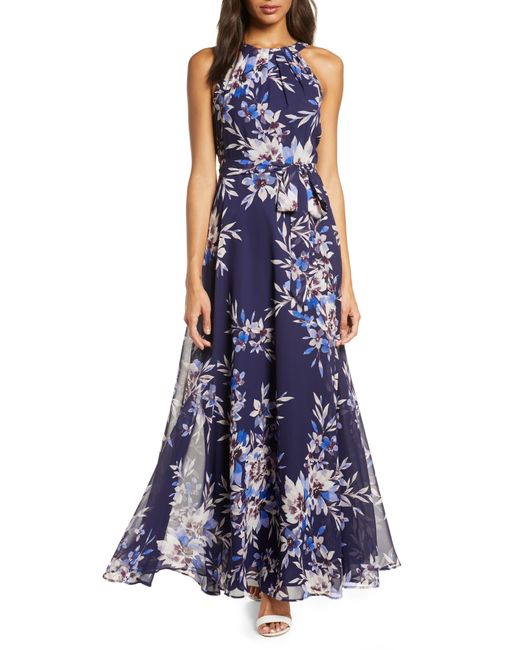 Eliza J Blue Floral Halter Maxi Dress