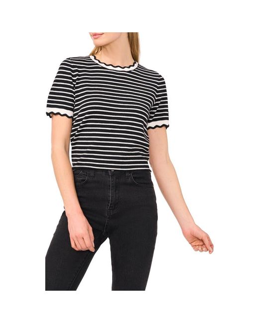 Cece Black Stripe Scallop Neck Sweater