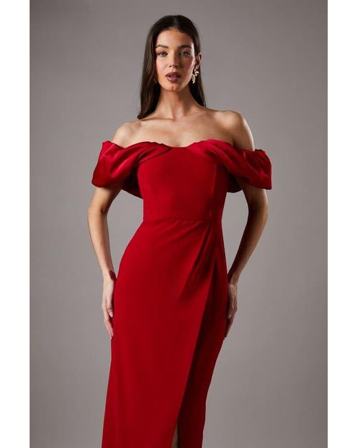 Coast Red Volume Sleeve Corset Column Maxi Dress