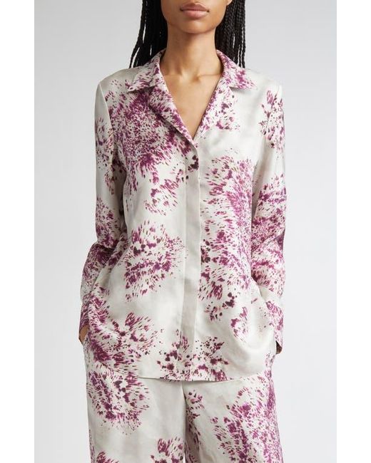Lafayette 148 New York Pink Scottie Spotted Glaze Print Silk Twill Button-Up Shirt