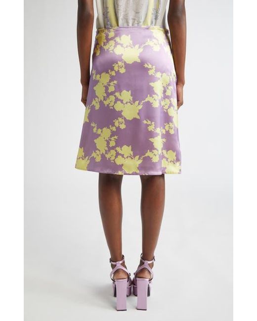 Versace Red Wild Roses Print Satin Skirt