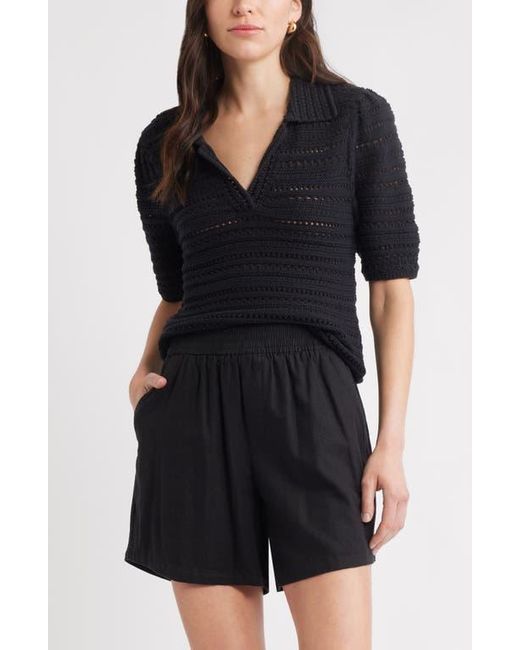 Caslon Black Mixed Stitch Polo Sweater