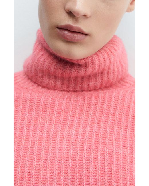 Mango Pink Side Slit Turtleneck Sweater