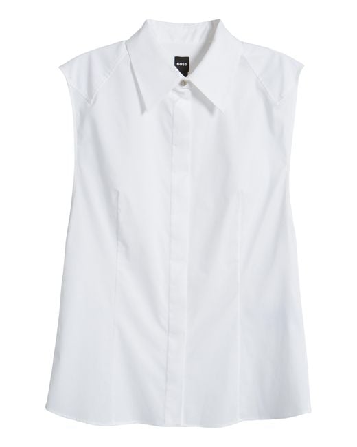 Boss White Banoh Sleeveless Cotton Button-up Shirt