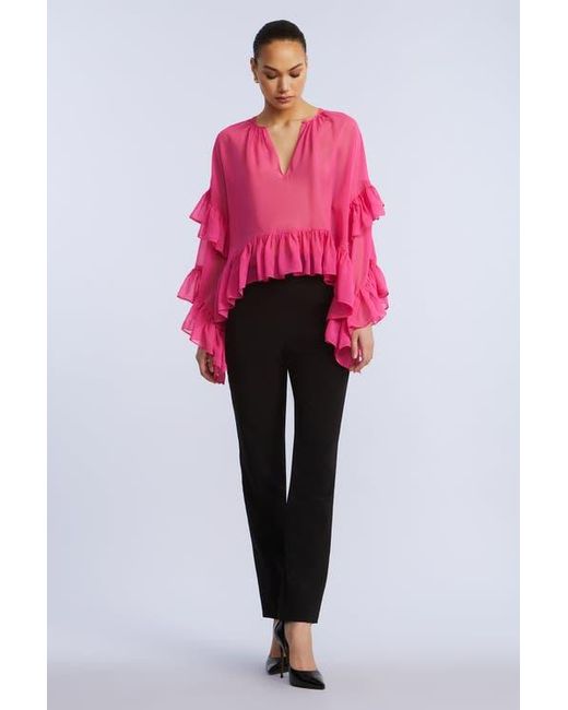 BCBGMAXAZRIA Pink Ruffle Swing Top
