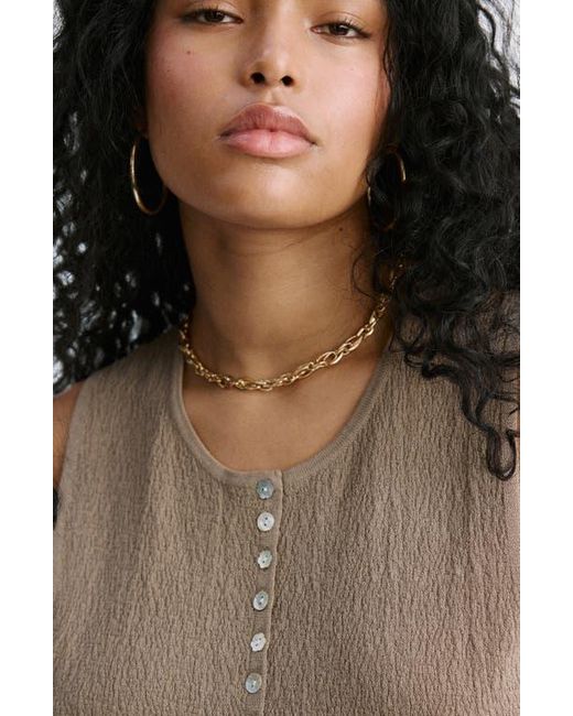 Mango Brown Contrast Button-Up Tank