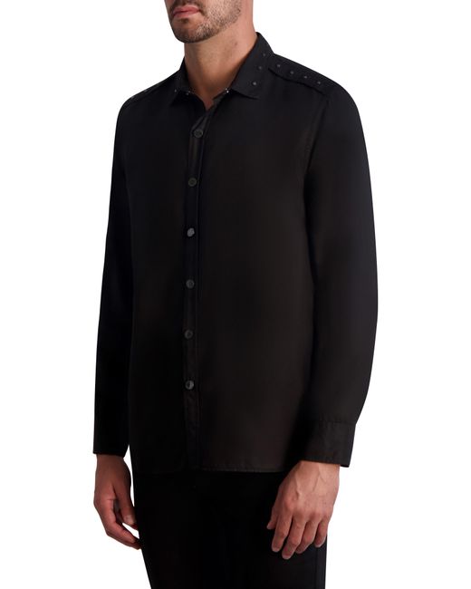 Karl Lagerfeld Black Studded Snap-up Shirt for men